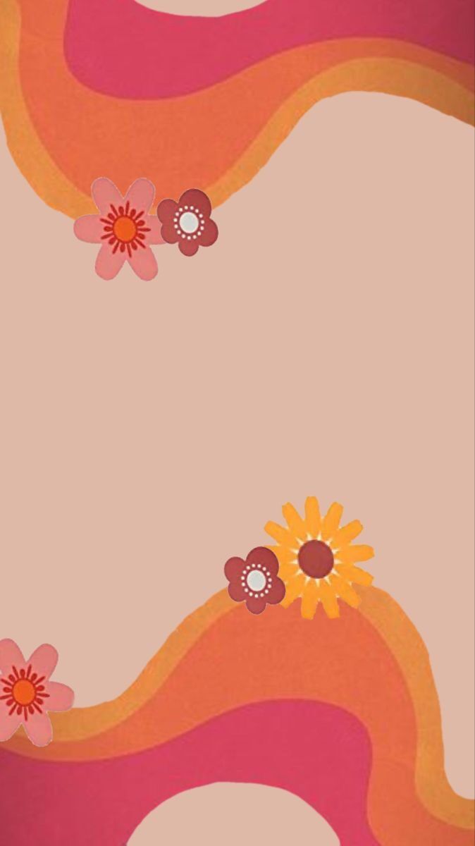 An abstract image of flowers and lines in orange and pink. - 70s
