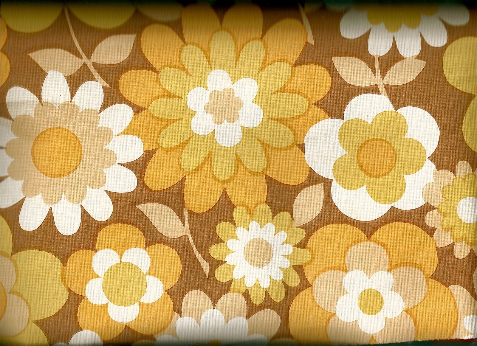 A close up of a fabric with yellow and white flowers on it - 70s