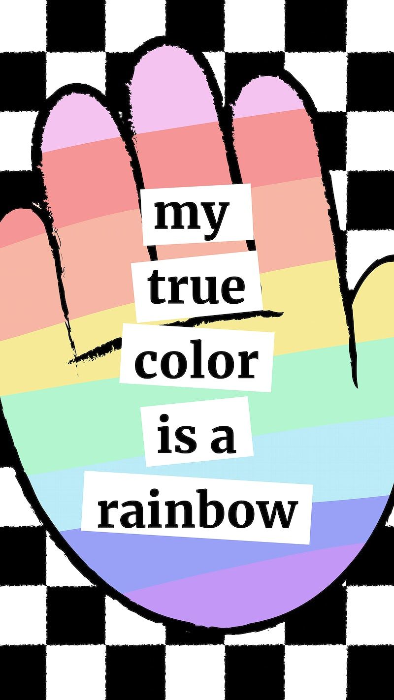 A hand with the palm painted in rainbow stripes and the words 