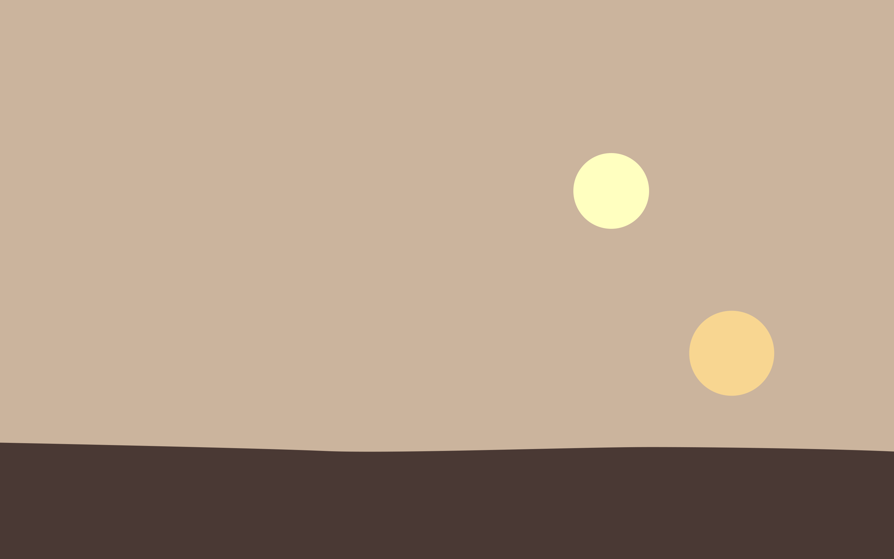 A desert landscape with two yellow moons on the horizon - Minimalist