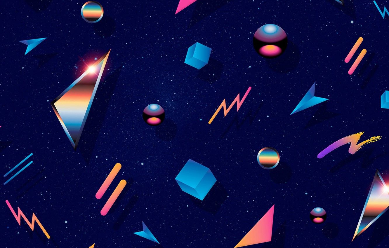 A space background with 80s style shapes - 80s