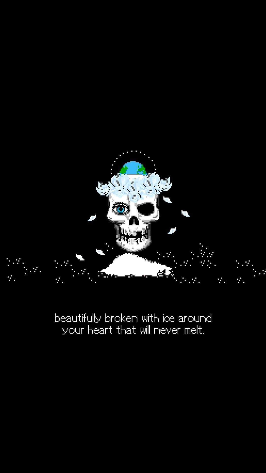 A skull with a green hat and snow on its head. - Gothic