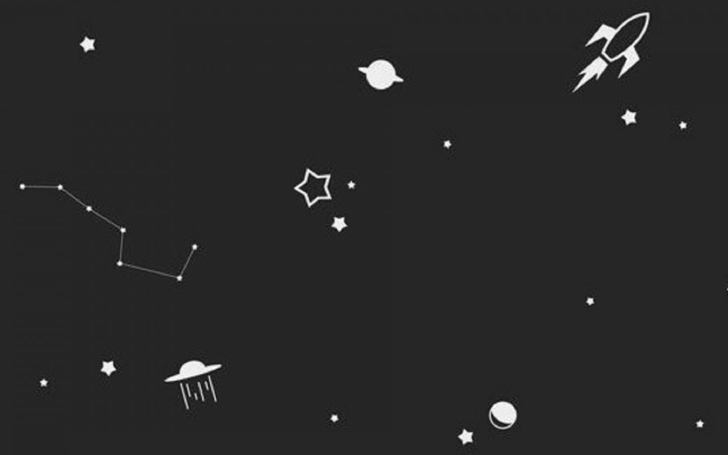 A black background with white stars and planets - Gray, 1440x900
