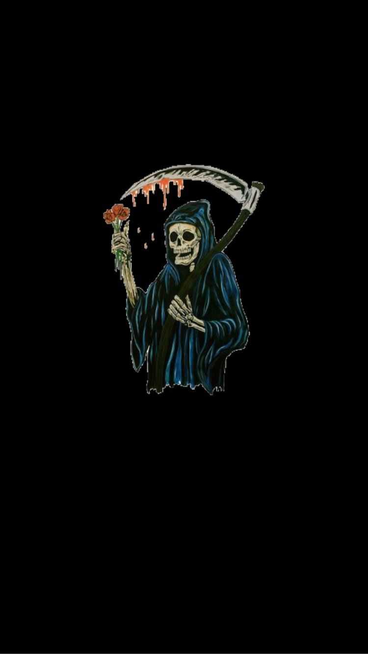 IPhone wallpaper of a grim reaper holding a scythe and a flower - Gothic, punk