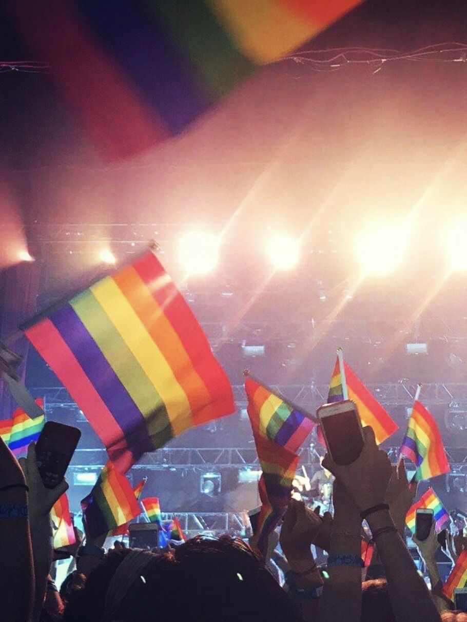 A group of people holding up rainbow flags - Gay
