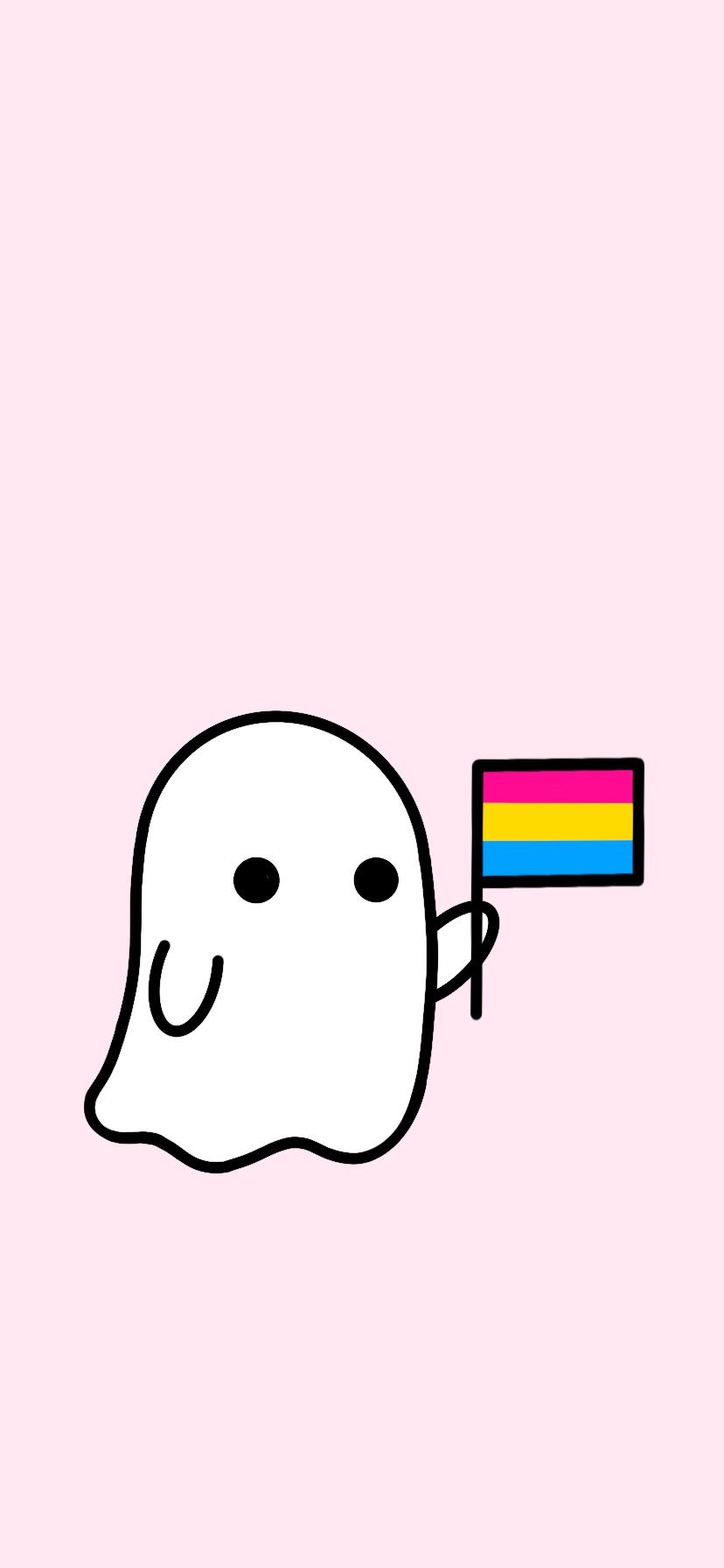 A cartoon ghost holding a pride flag. - Gay
