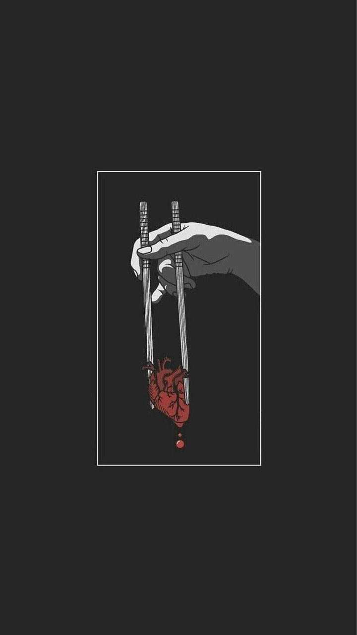 Aesthetic dark wallpapers for phone - hand holding chopsticks with a heart - Gothic