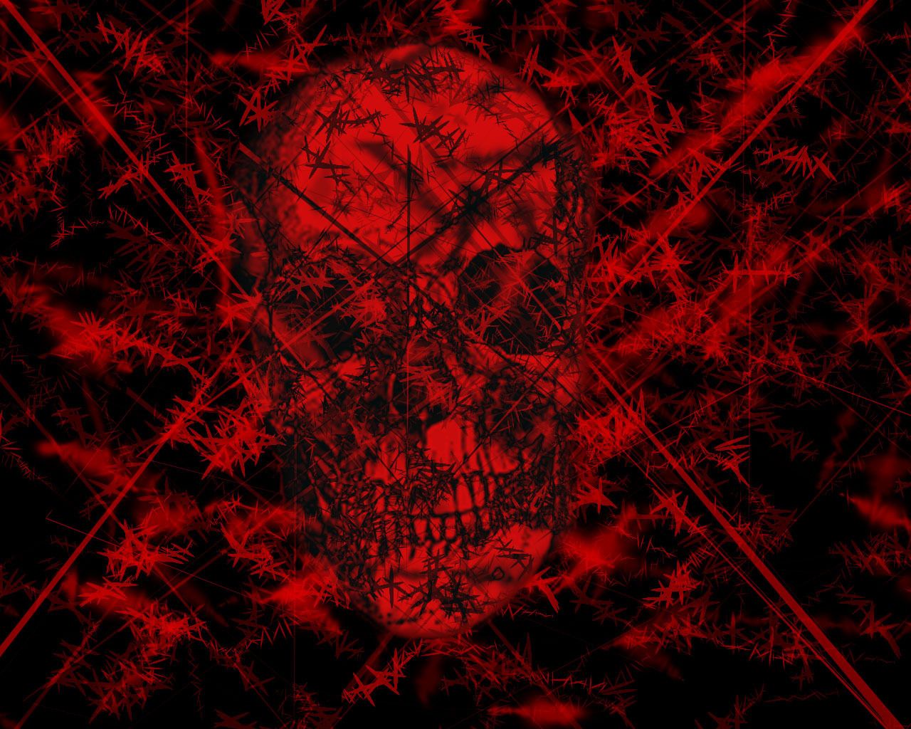 A skull is surrounded by red and black spider webs - Gothic