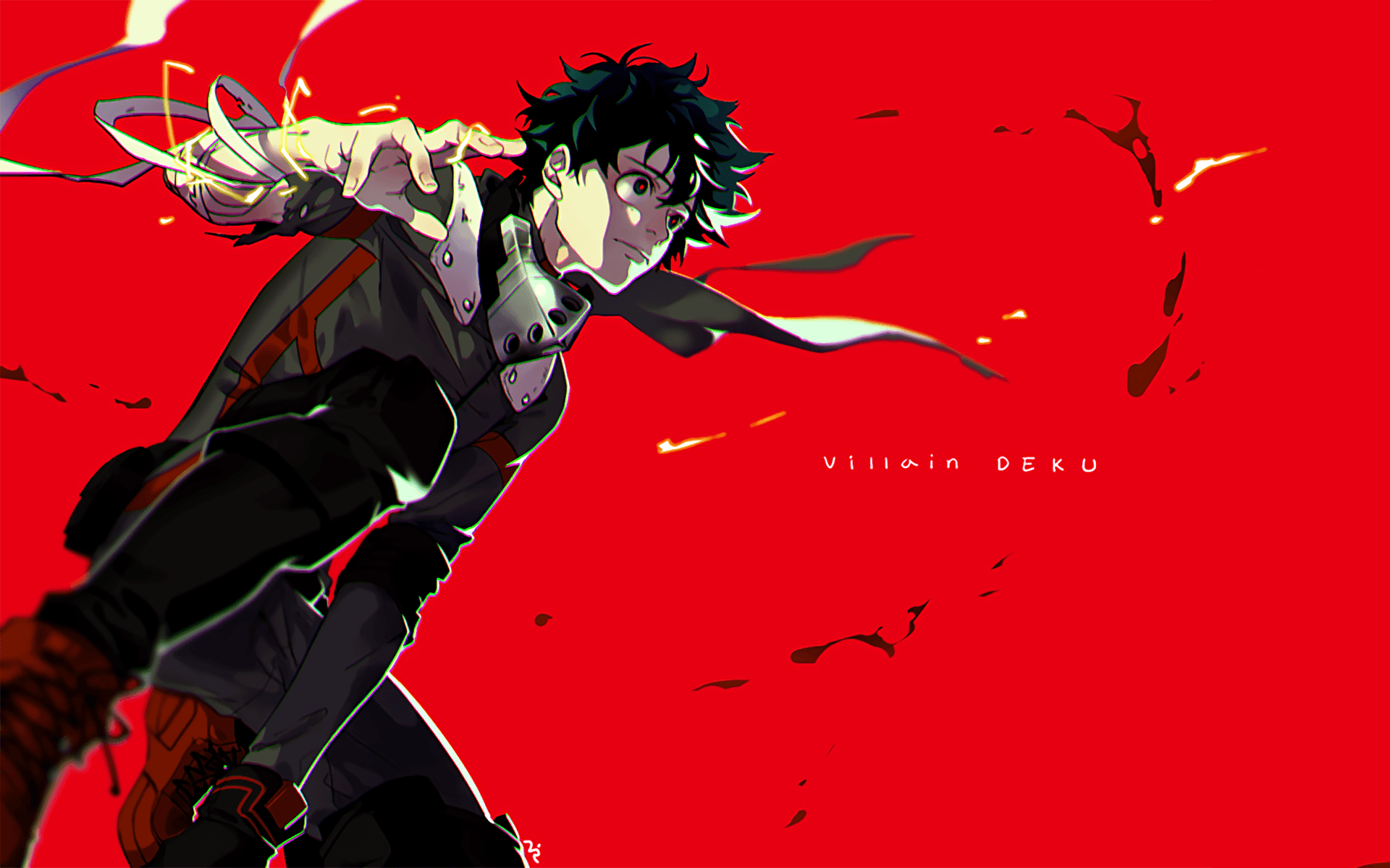 A man with black hair and red background - My Hero Academia