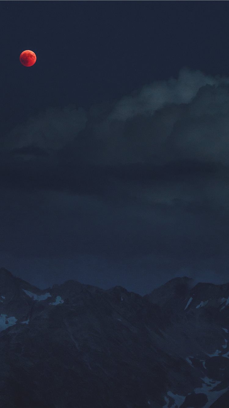 Blood Moon over a Dark Mountain iPhone 8 Wallpaper Free Download