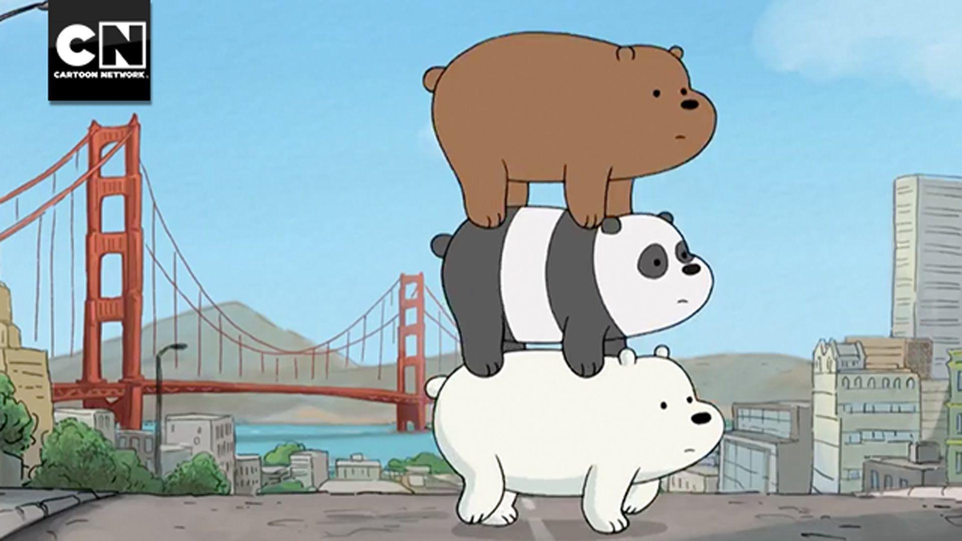 The bears are standing on top of each other. - We Bare Bears