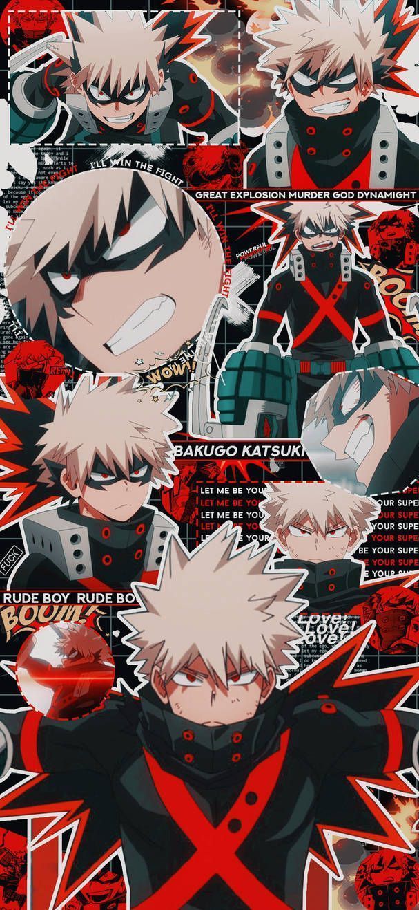 A collage of various anime characters - My Hero Academia, Bakugo