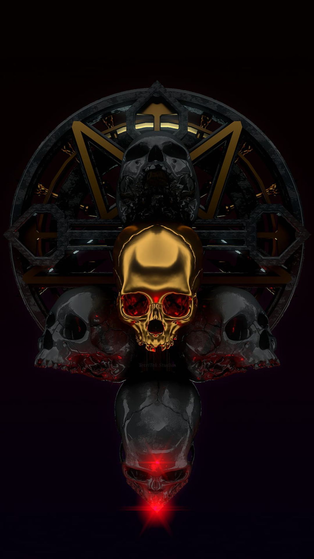 IPhone wallpaper with a gold skull surrounded by black skulls - Gothic