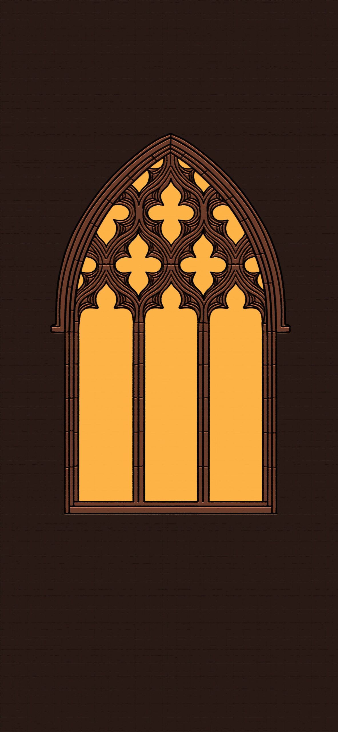 A brown and orange gothic window on a brown background - Light brown, gothic, dark academia, dark orange