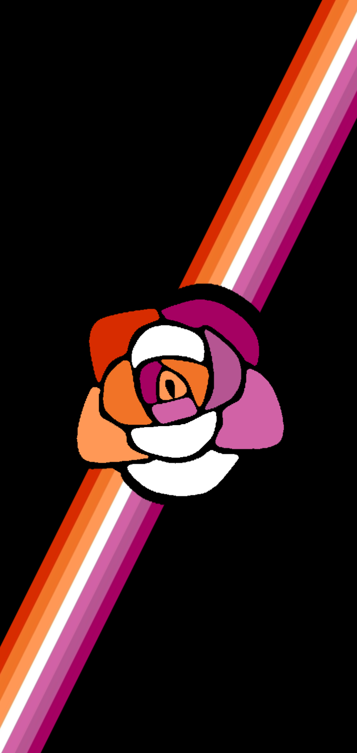 A rose is depicted in white, pink, and orange on a black background. - Gay, lesbian