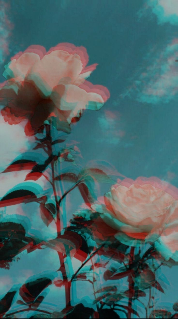 Aesthetic flowers phone wallpaper - Glitch, 3D