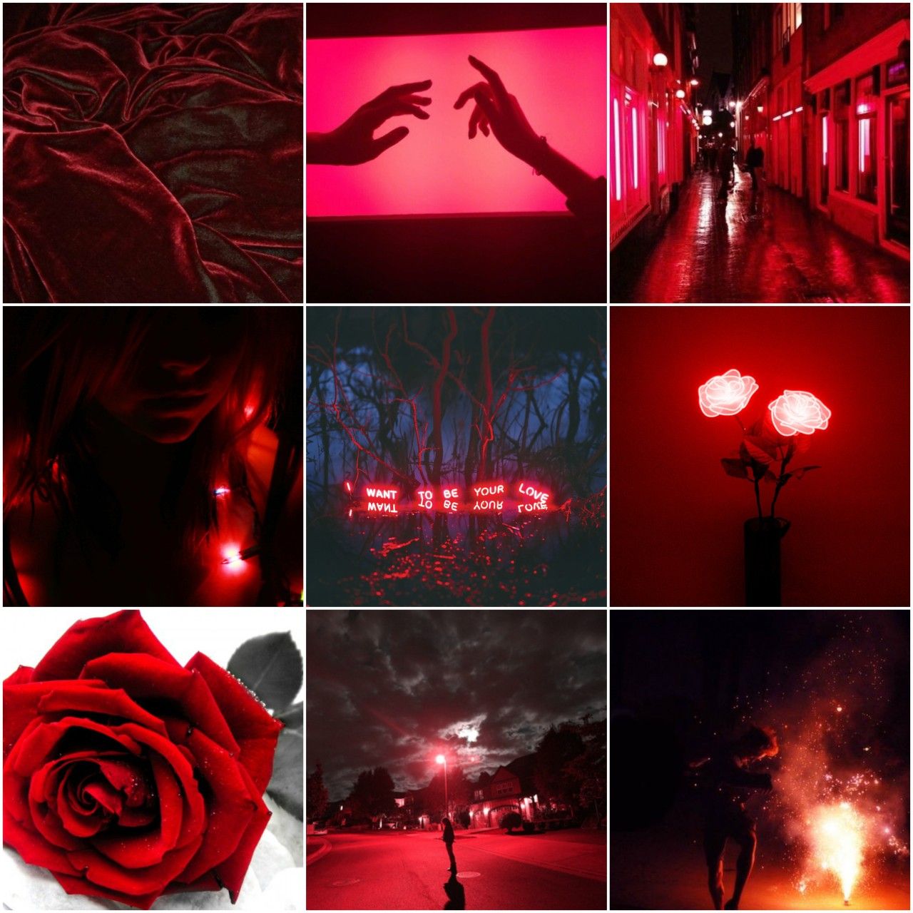 A collage of pictures with red lighting - Blood
