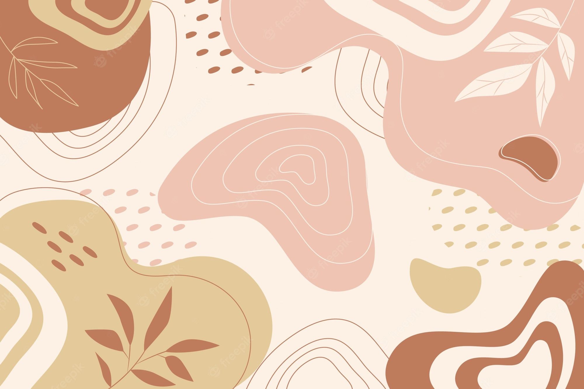 An abstract design with leaves and shapes in brown and beige - Abstract