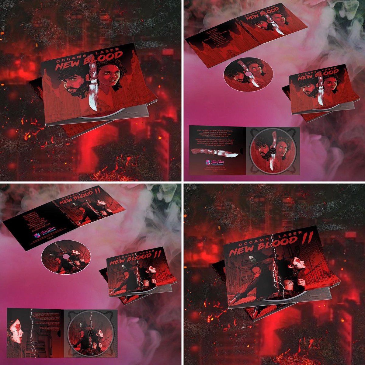 A series of images of the New Blood 2 CD design - Blood