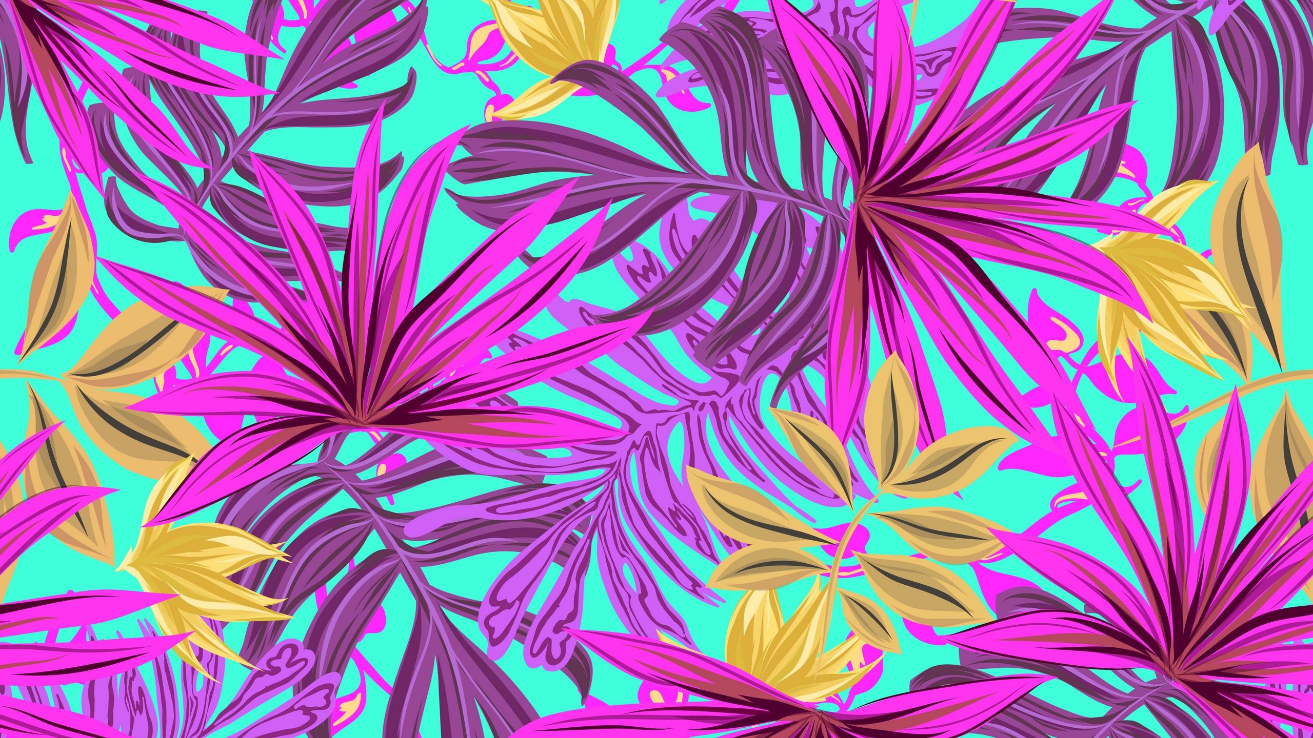 A seamless pattern with tropical leaves and flowers - Tropical, bright