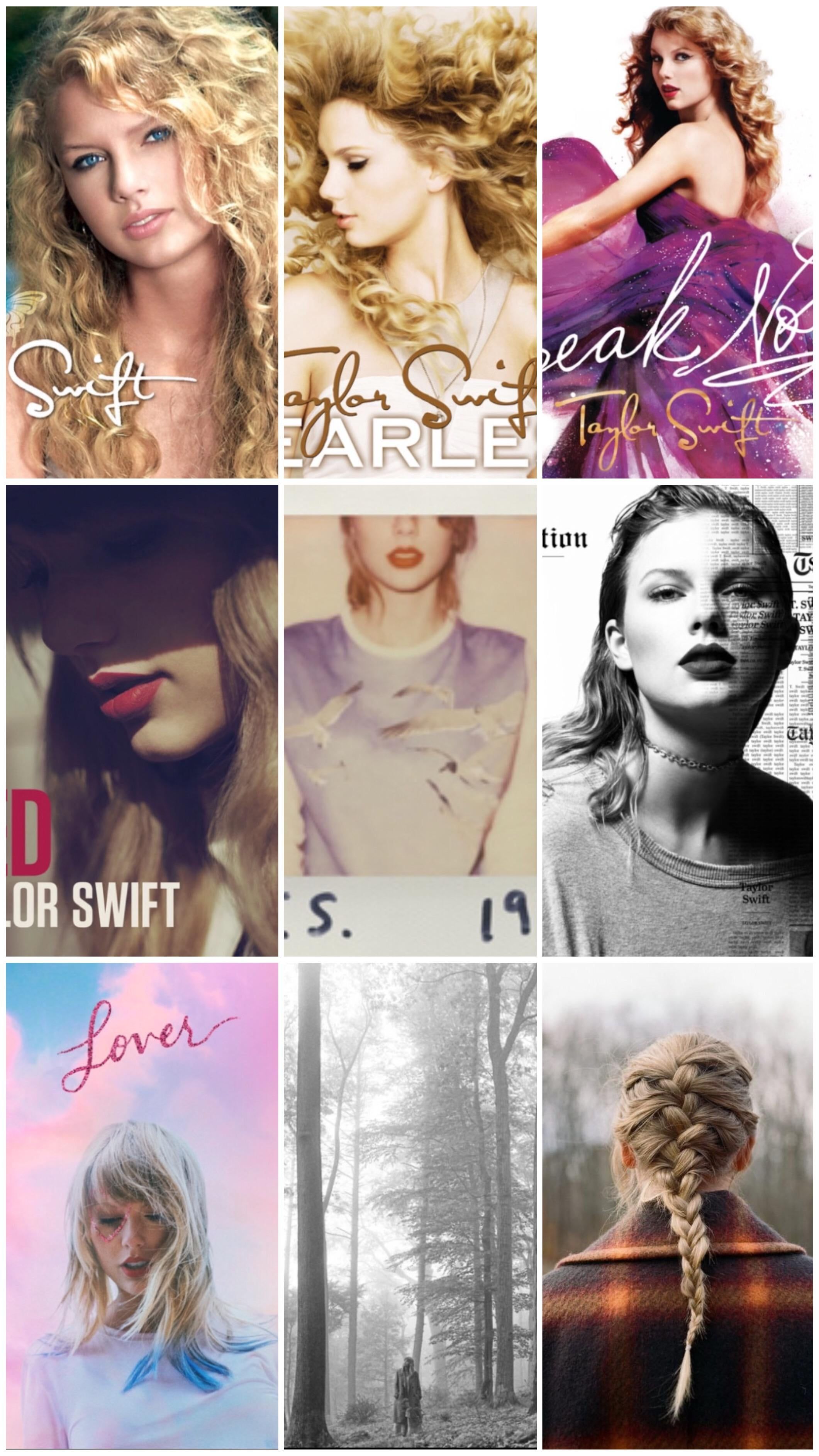 Taylor Swift album covers from her first album to her latest album Lover. - Taylor Swift