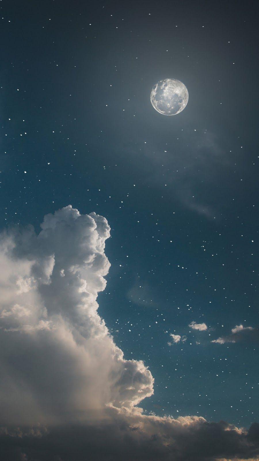 A moon is in the sky with clouds - Night, sky, stars