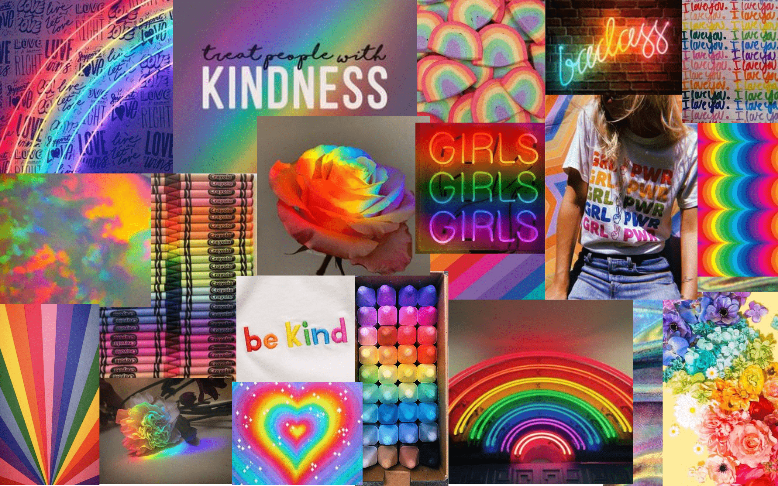 A collage of pictures with rainbow colors and words - Rainbows, pride, gay, colorful, Libra, galaxy, LGBT