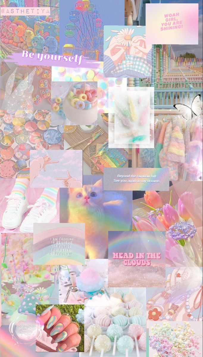 Aesthetic wallpaper background for phone, pink, blue, purple, and rainbow colors. - Rainbows, pastel rainbow
