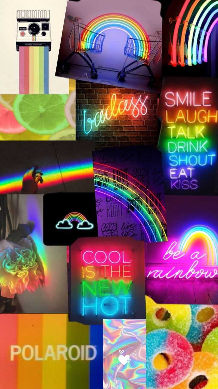 Aesthetic wallpaper for phone neon rainbow - Rainbows, smile, pastel rainbow