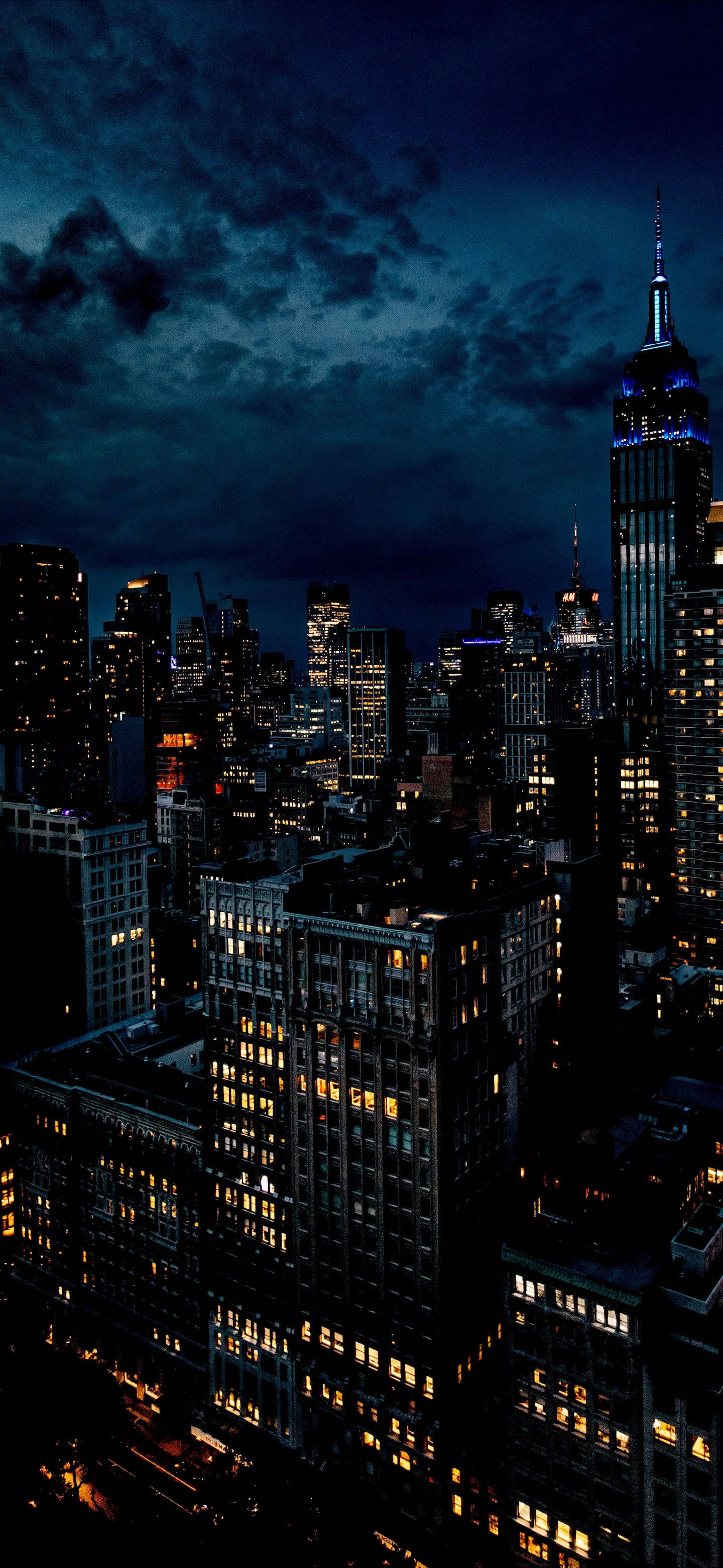 IPhone wallpaper of a cityscape at night with the Empire State Building lit up - Night, city