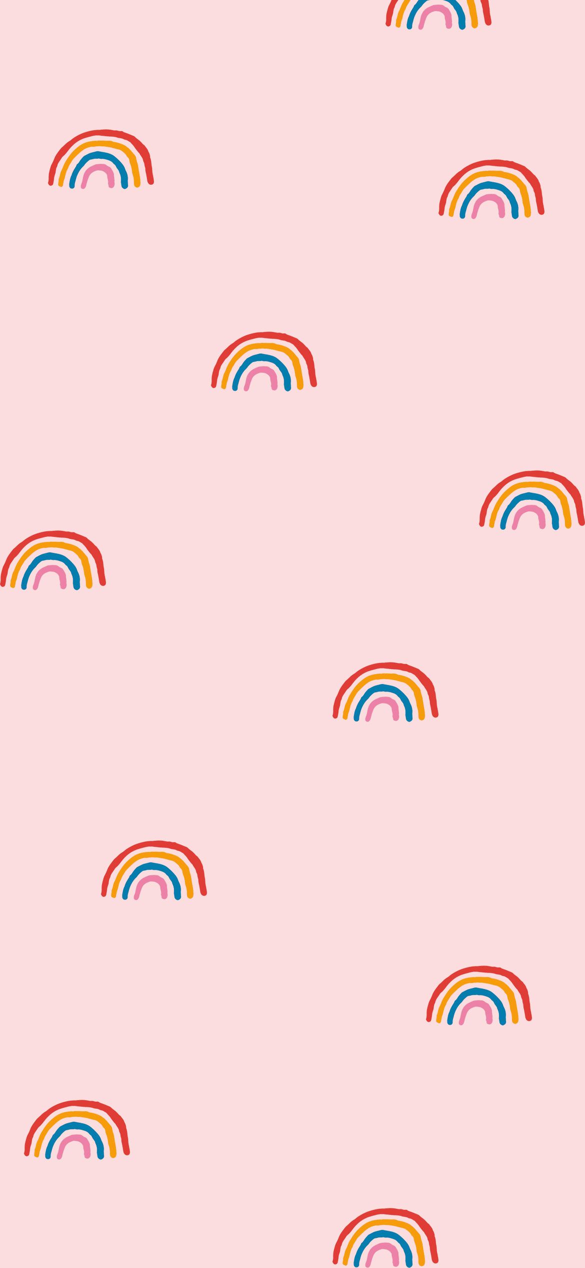 A phone wallpaper with a pattern of rainbows on a pink background - Pink, rainbows