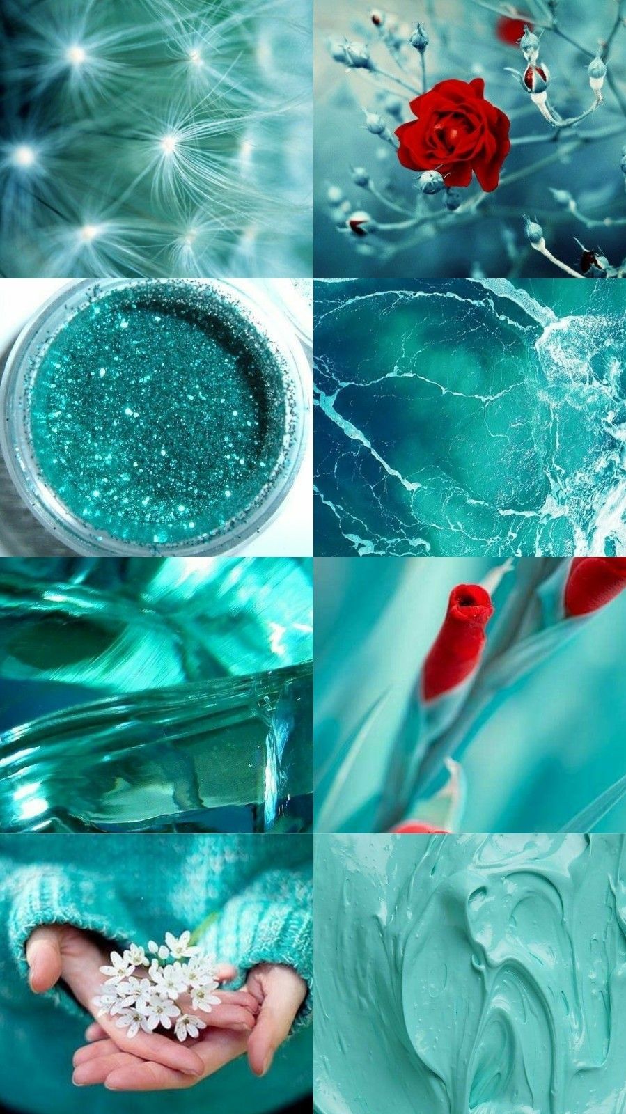 Aesthetic background of blue, red, and white images. - Cyan