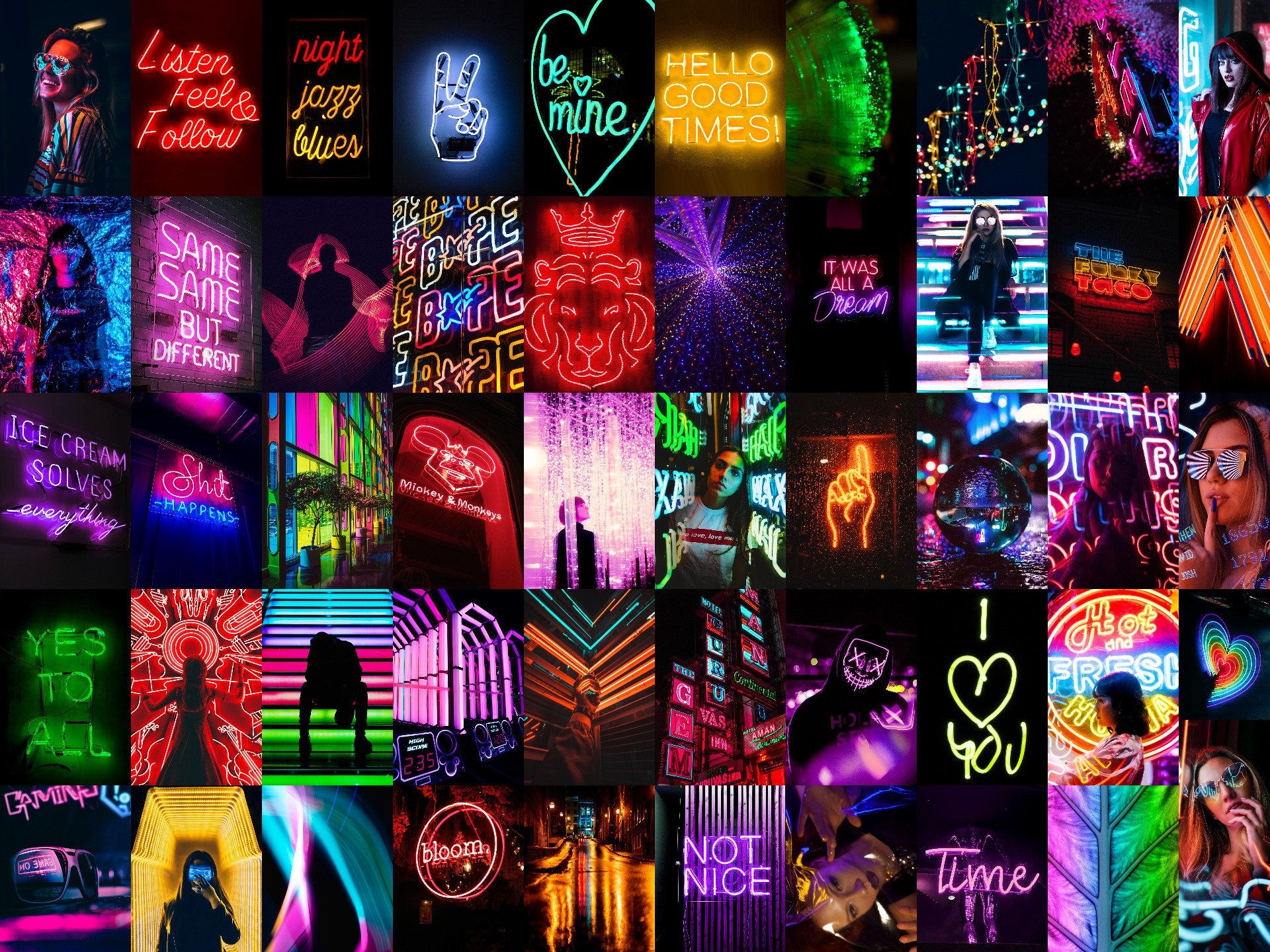 A collage of neon signs from around the world - Rainbows