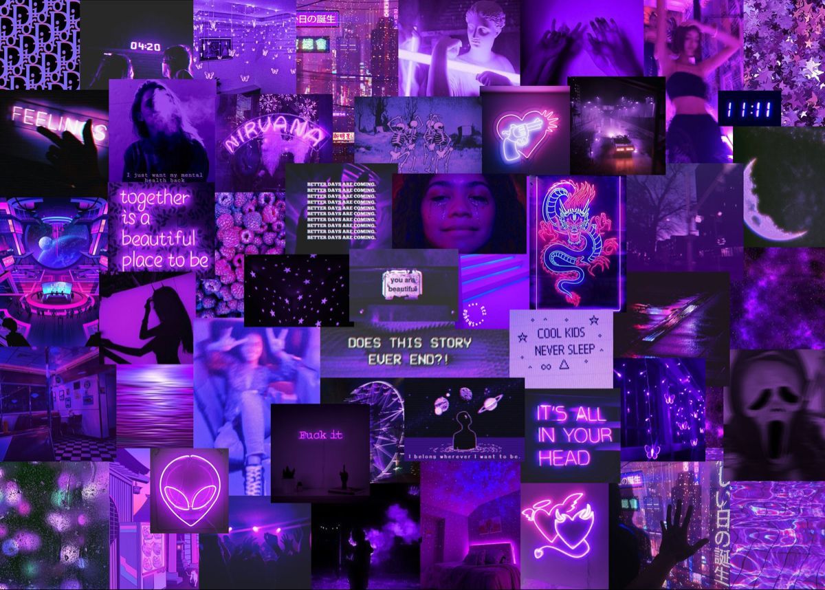 A collage of purple and pink pictures - Neon, purple, laptop, violet, neon purple
