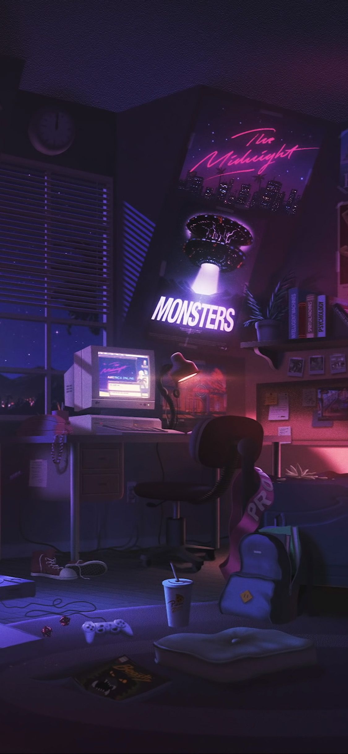 A dark room with the words monsters on it - Night, anime