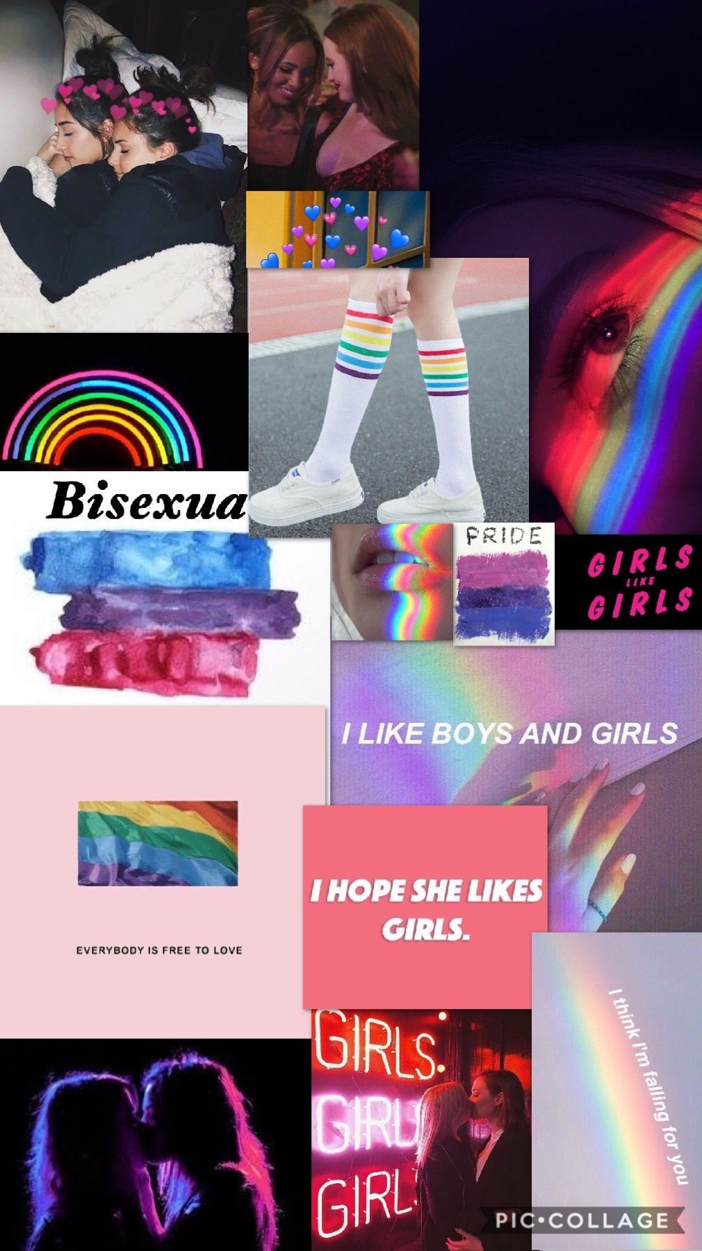 A collage of images and text celebrating bisexuality, including images of rainbows and the text 