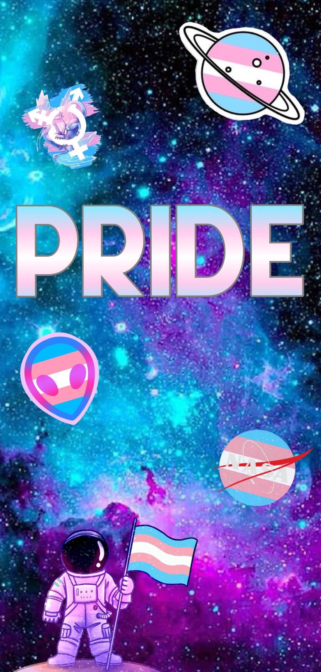 Pride wallpaper with astronaut and trans flag - LGBT