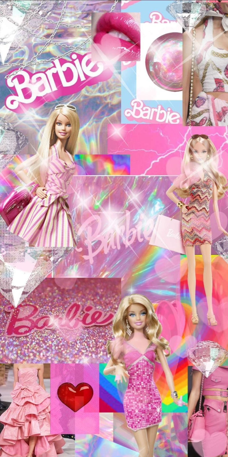 A collage of images of Barbie dolls in pink dresses - Barbie
