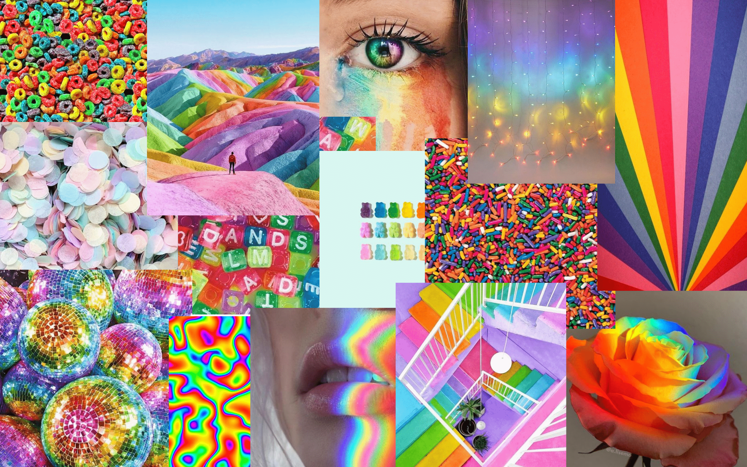 A collage of pictures with different colors and designs - Rainbows