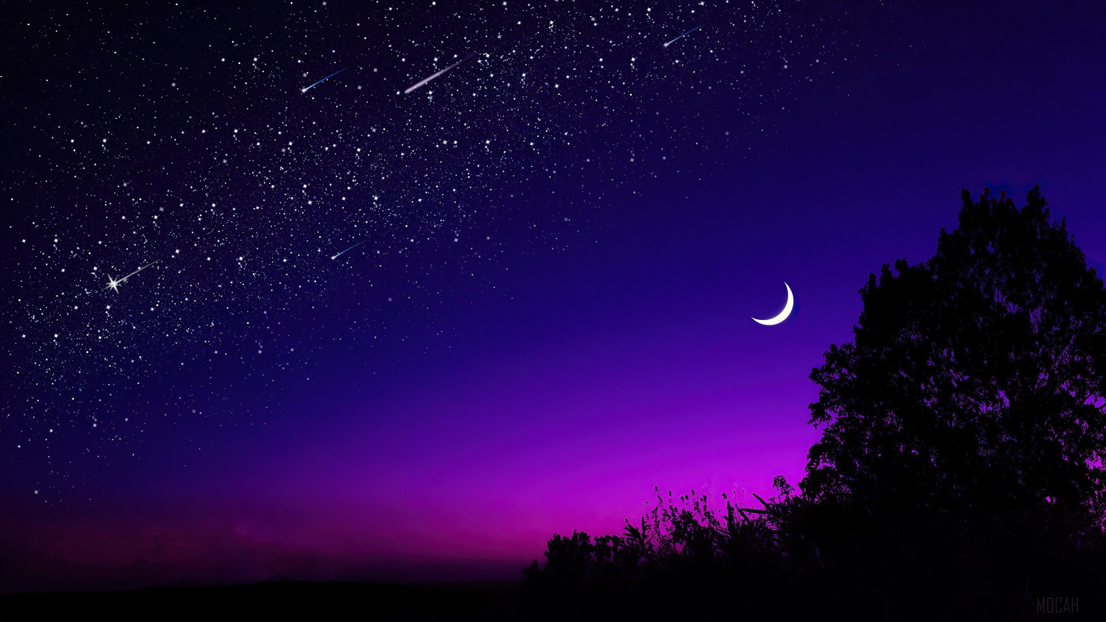 Night sky with stars and a crescent moon - Night, moon