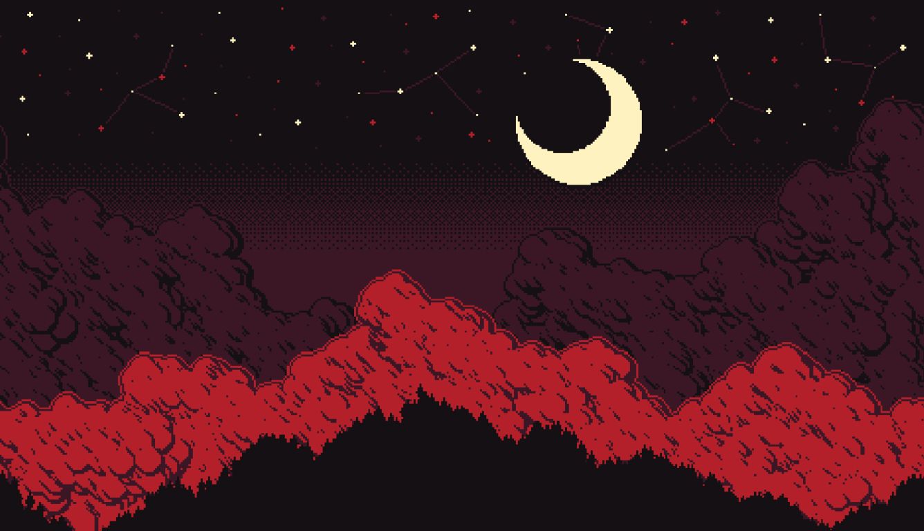 A moon and stars in the sky - Night, pixel art, moon