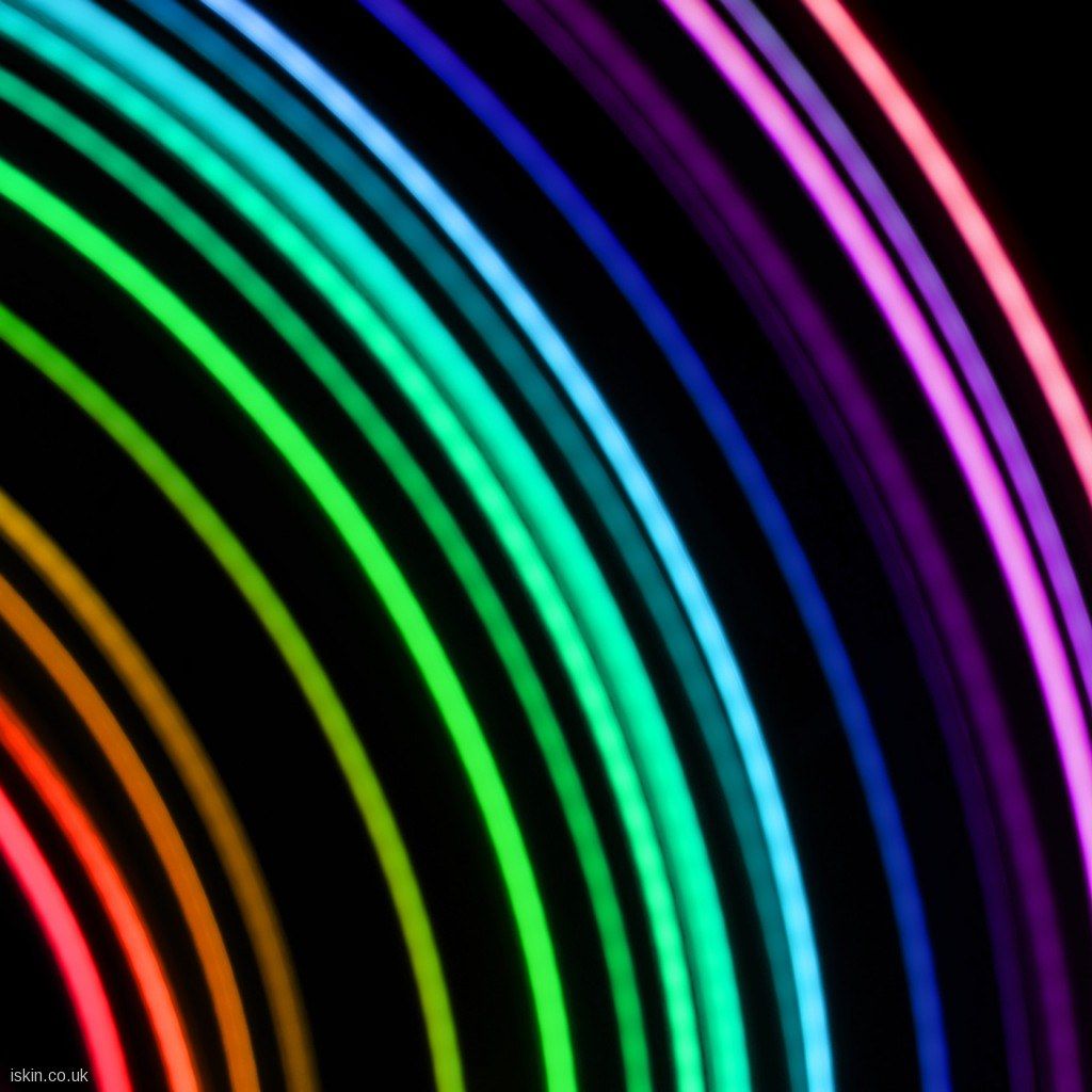 A colorful neon light pattern on black background - Rainbows