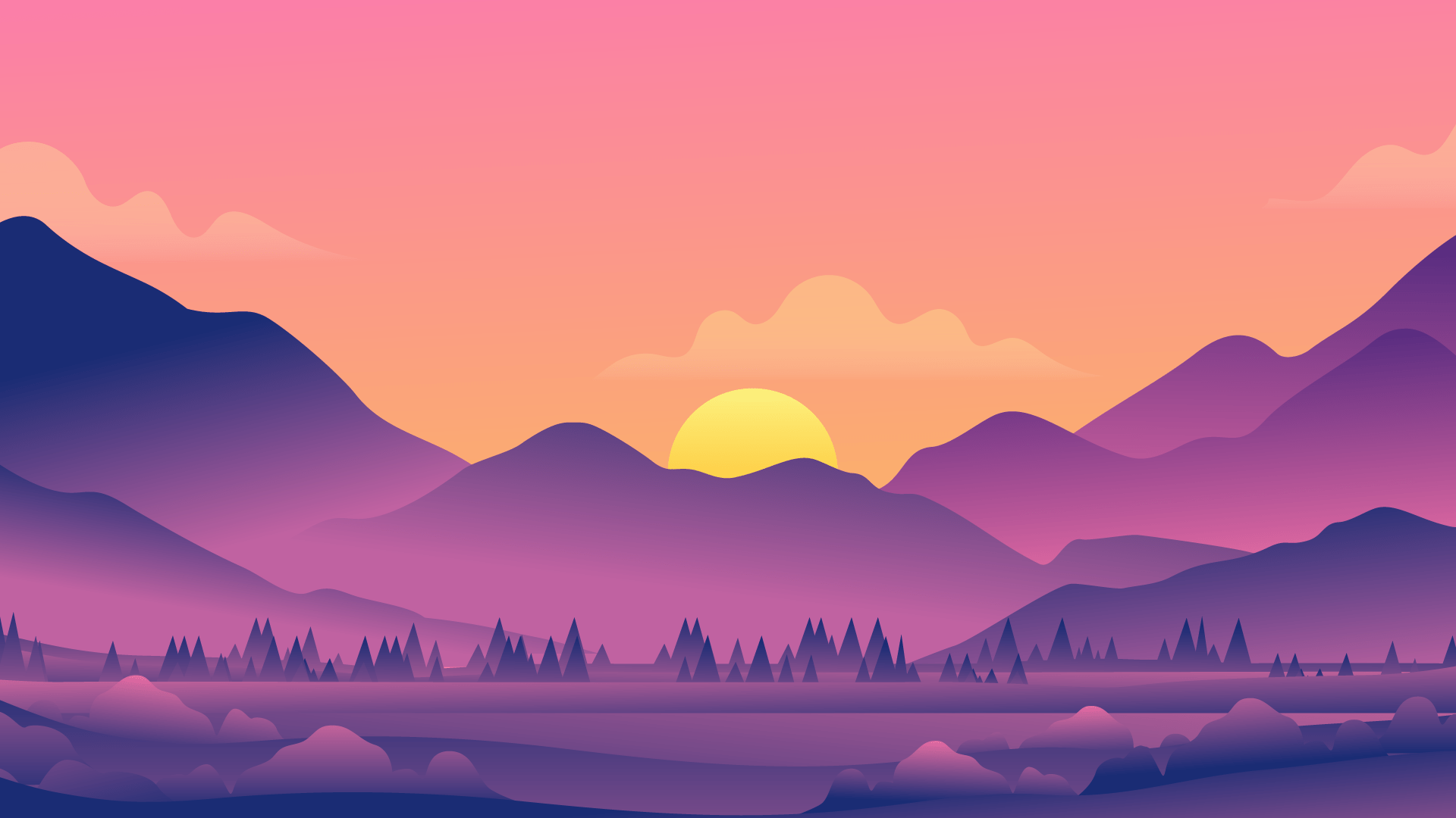 A sunset over the mountains with trees - 1920x1080, landscape