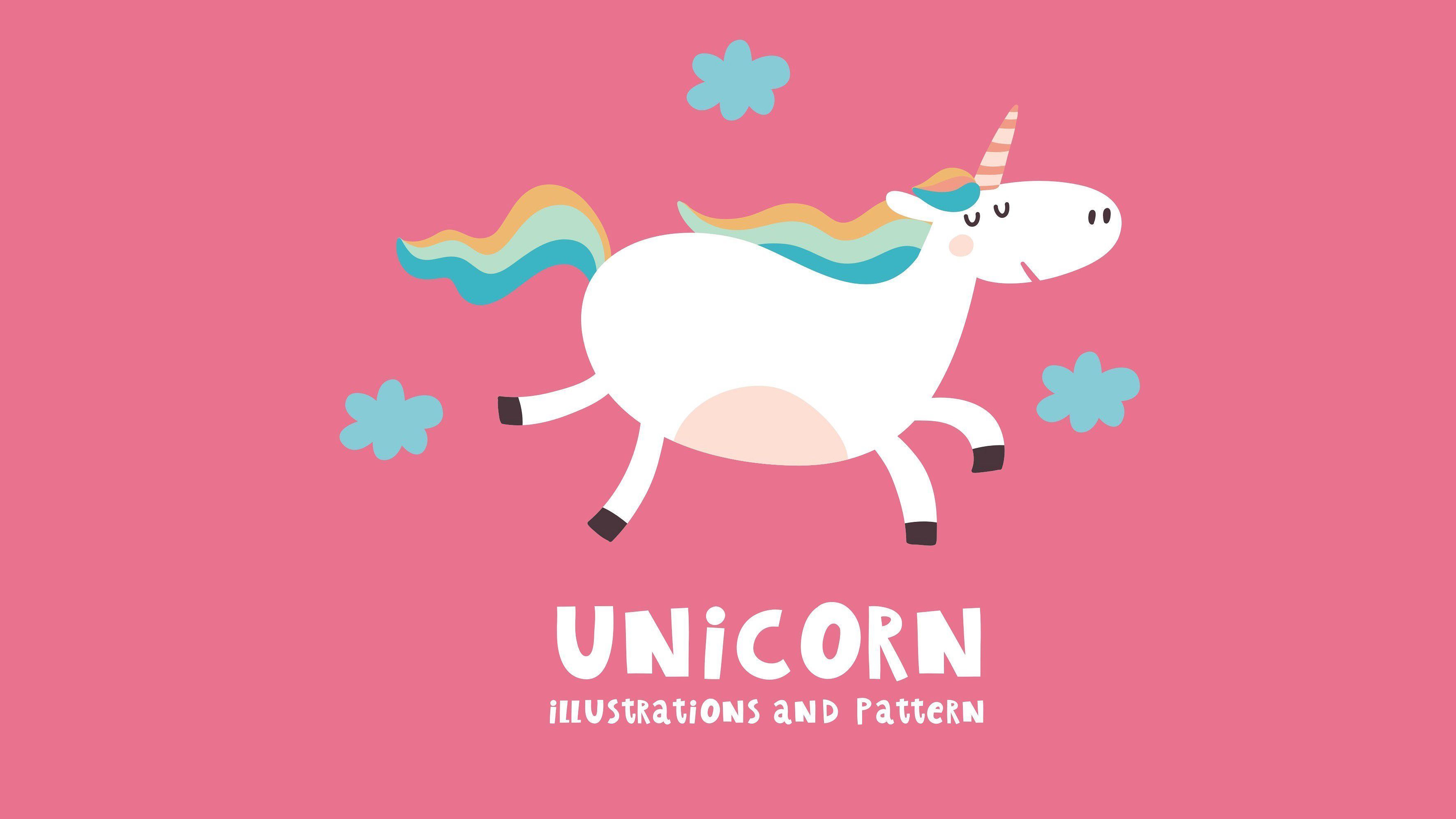 A cute unicorn illustration on a pink background - Unicorn