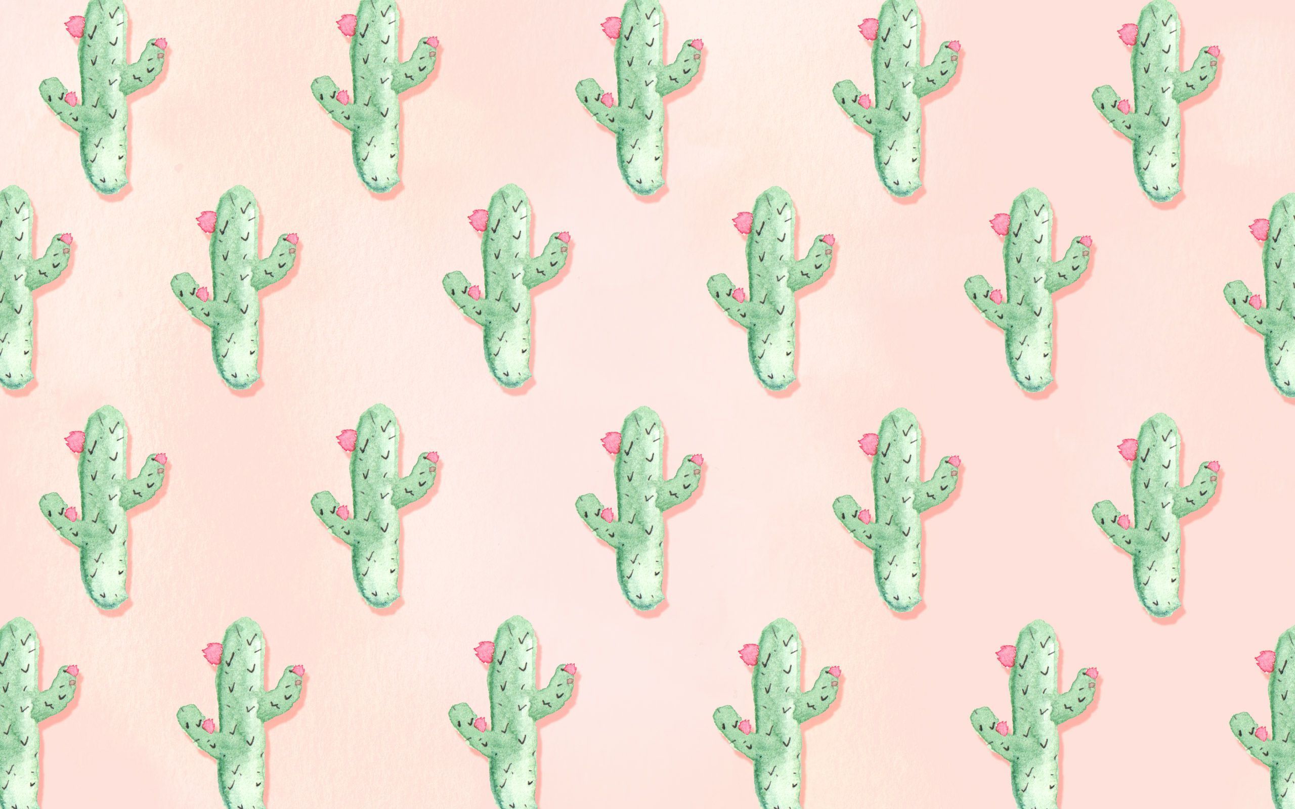 A pink background with a pattern of green cacti with pink flowers. - Cactus