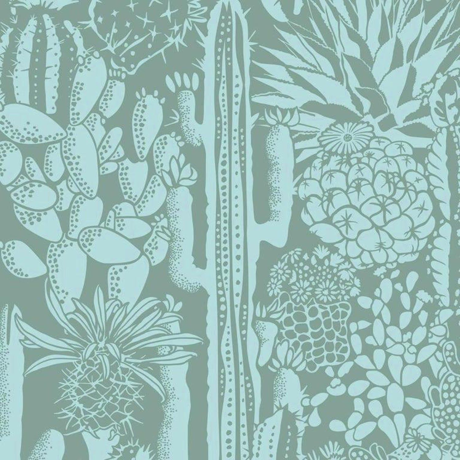 Cactus Spirit Designer Wallpaper in Sage 'Mint and Frost Green'