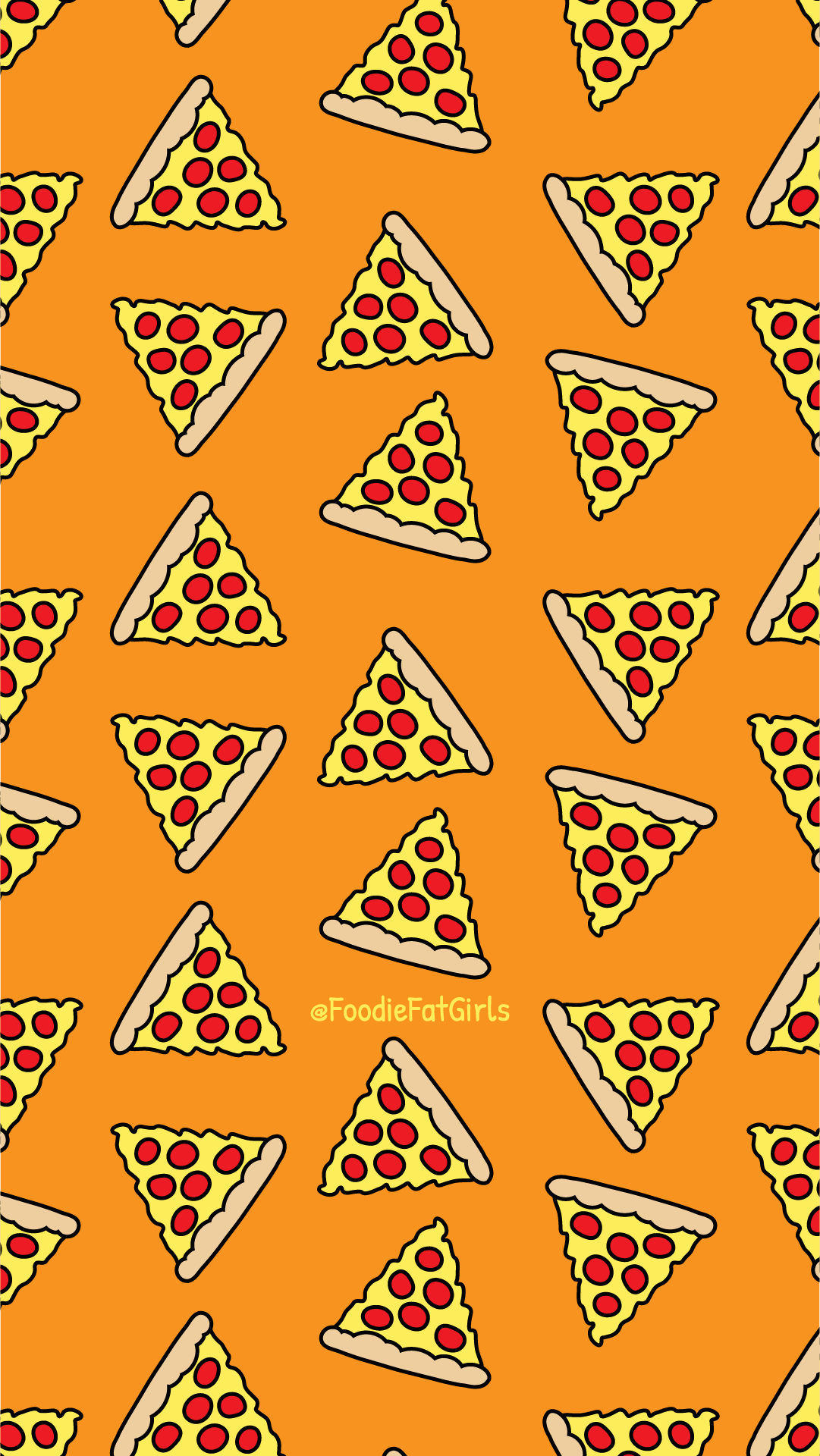 A pattern of pizza slices on an orange background - Pizza