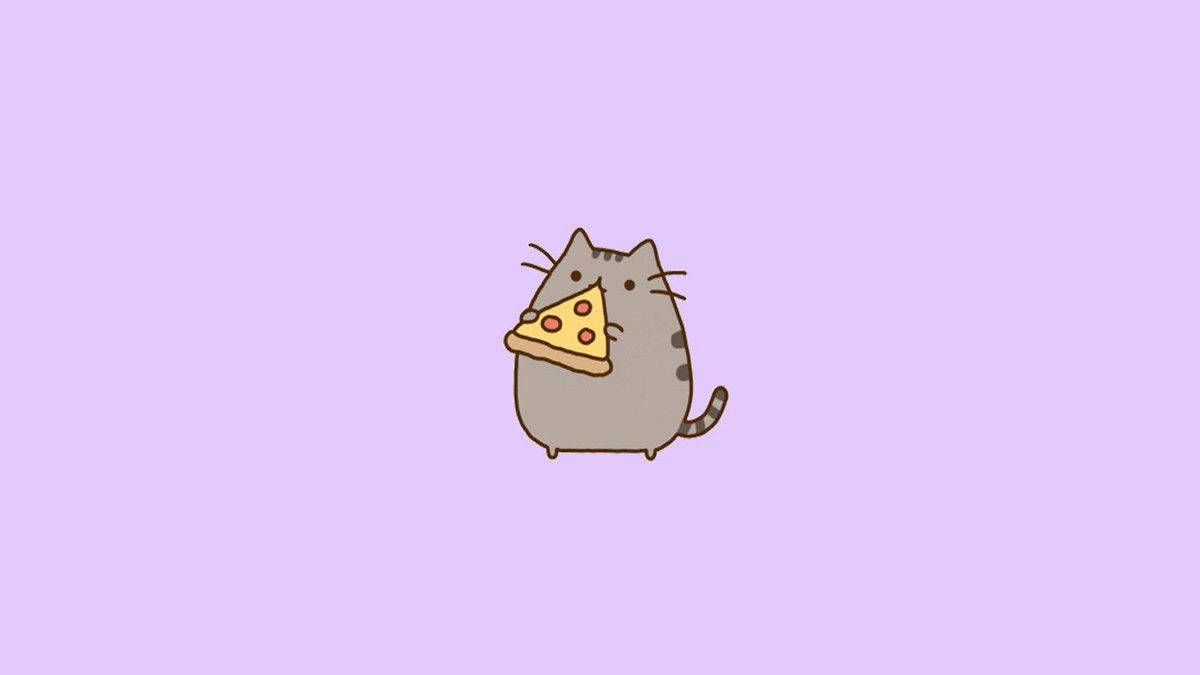 A cat eating pizza on purple background - Pizza