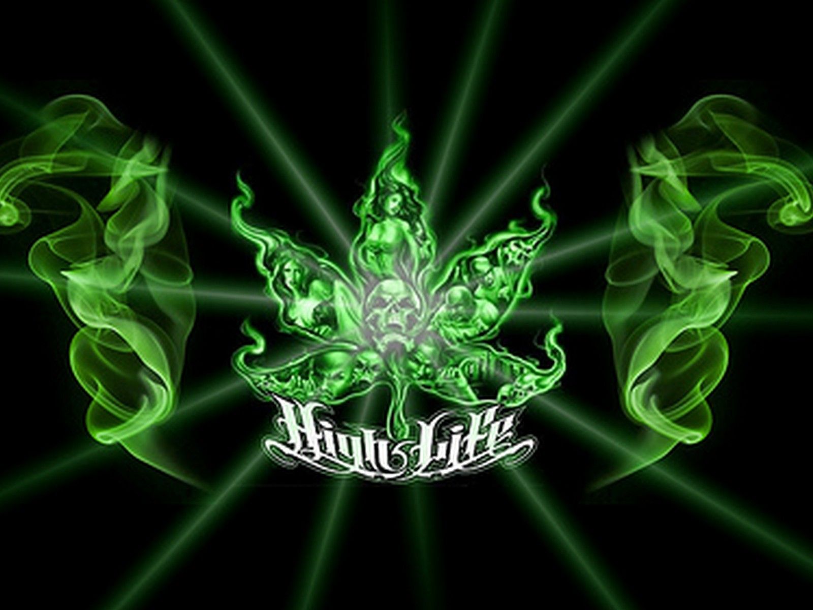 The hd wallpaper, smoke and green leaves on a black background - Weed