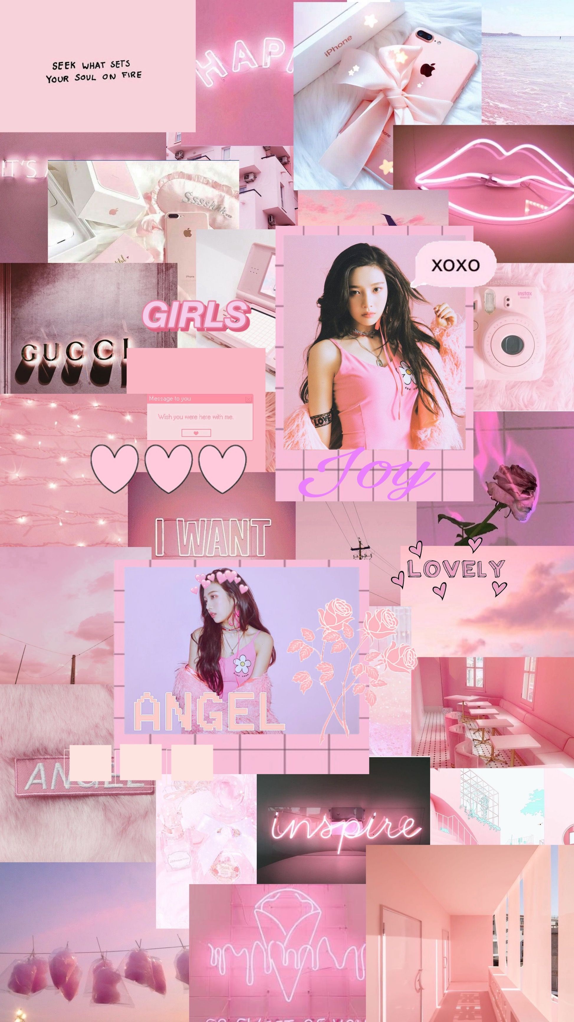 A collage of pictures with pink backgrounds - Cute pink